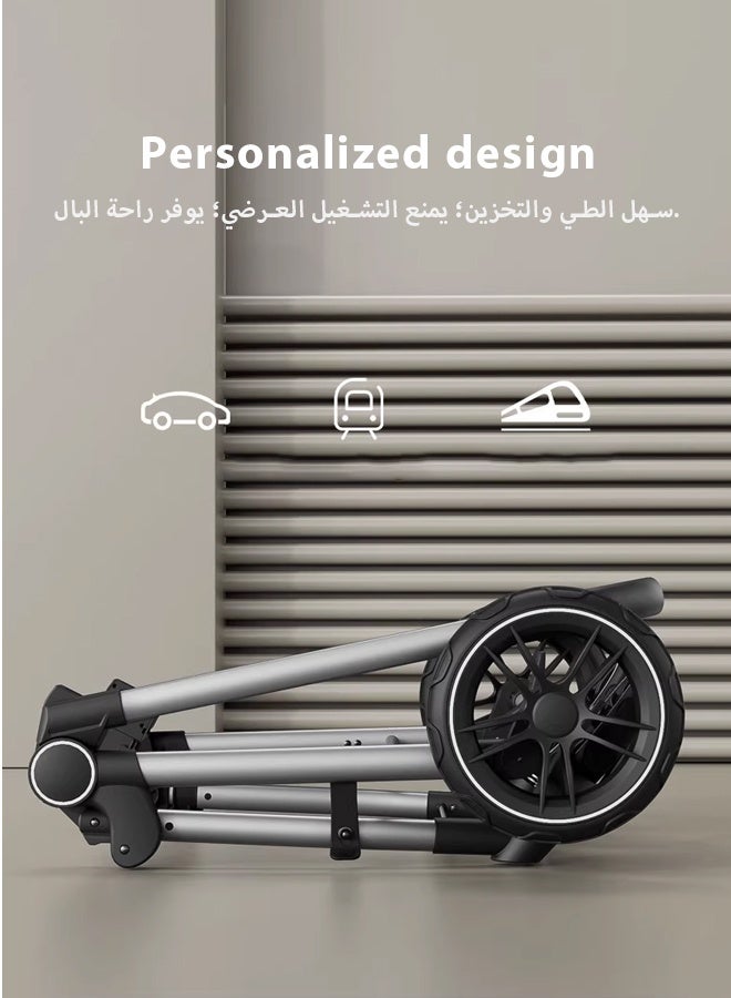 كيديليو عربة أطفال 3 في 1، مقصورة سفر متعددة الوظائف للمواليد الجدد، عربة أطفال قابلة للطي بيد واحدة للرضع، عربة أطفال مرتفعة للأطفال الصغار بعجلات مطاطية، طبق طعام، حصيرة تبريد، ناموسية، وغيرها من الملحقات - Image 5